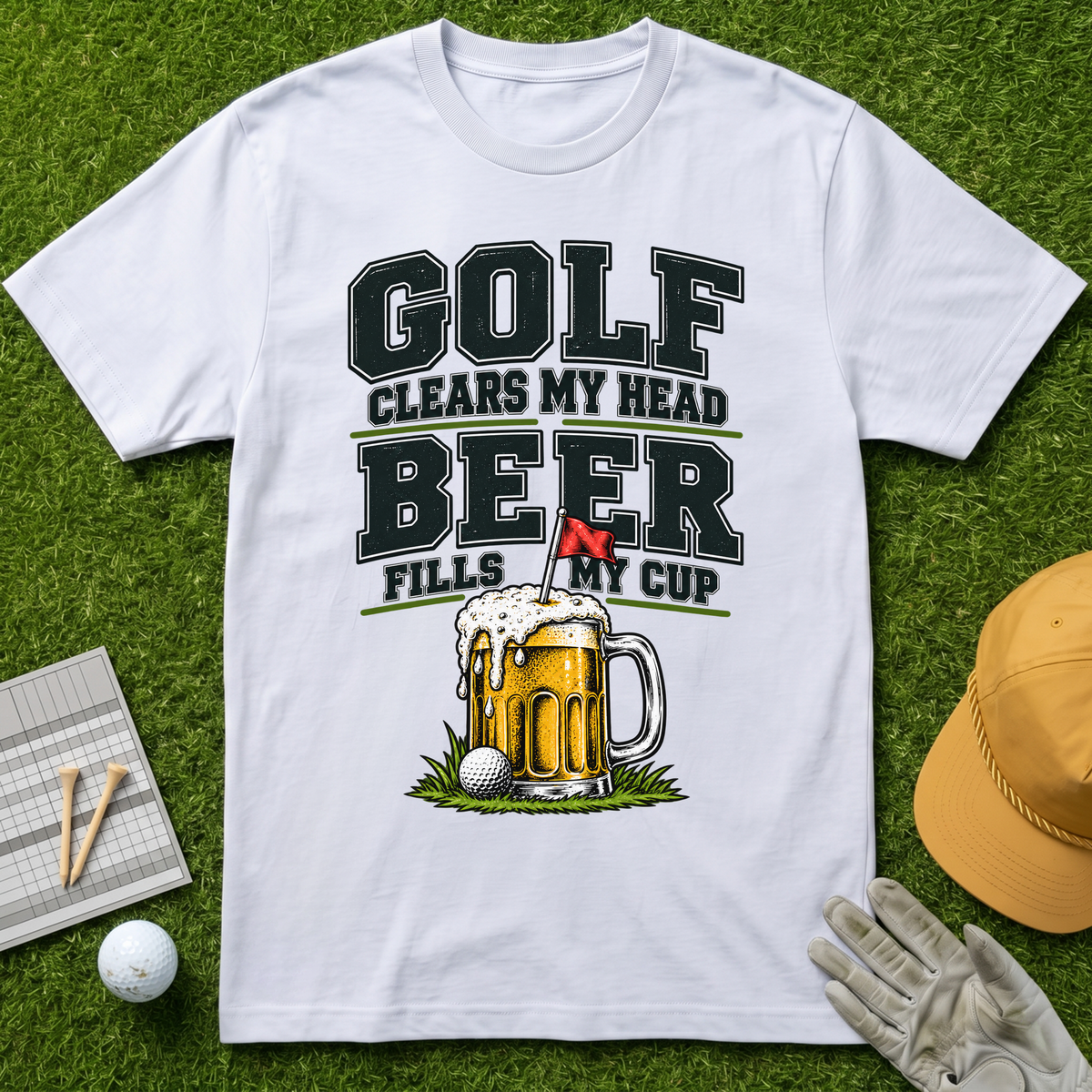 GOLF CLEARS MY HEAD BEER FILLS MY CUP - White [BVS d6ac51dd-3140-4242-b175-dae17ea8c66d:3]